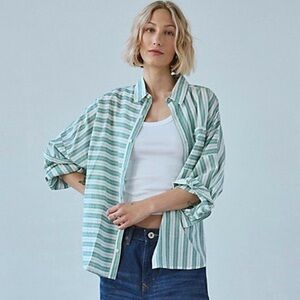 BDG Green and White Striped Button Down Shirt